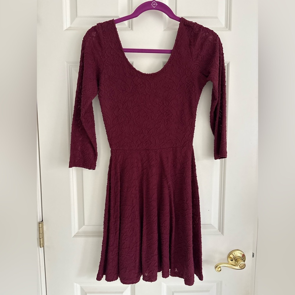 Abercrombie & Fitch Burgundy Lace Scoop-Neck Fit-and-Flare Dress